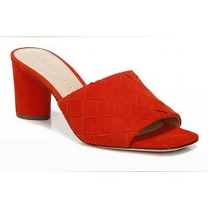 NWT $325 VERONICA BEARD KIELE CORAL WOVEN SUEDE SLIDE BLOCK HEEL US SIZE 5.5